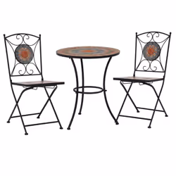 vidaXL 3x Mosaic Bistro Set Ceramic Tile Grey and Orange Patio Outdoor Table