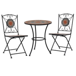 vidaXL 3x Mosaic Bistro Set Ceramic Tile Grey and Orange Patio Outdoor Table
