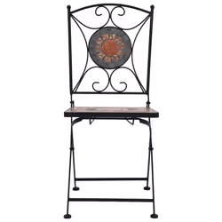 vidaXL 3x Mosaic Bistro Set Ceramic Tile Grey and Orange Patio Outdoor Table - Additional view 4