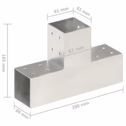 vidaXL 1/4x Post Connectors Galvanised Metal Wood Multi Shapes Multi Sizes - 81 x 81 mm/ 4 pcs, t shape - Additional view 6