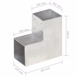 vidaXL 1/4x Post Connectors Galvanised Metal Wood Multi Shapes Multi Sizes - 101 x 101 mm/ 4 pcs, l shape