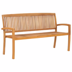 vidaXL Solid Teak Wood 3-Seater Stacking Garden Bench Outdoor Patio Seating