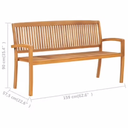 vidaXL Solid Teak Wood 3-Seater Stacking Garden Bench Outdoor Patio Seating