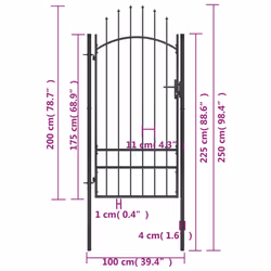 vidaXL Garden Gate Steel 1x2.5m Black Garden Barrier Patio Fencing Panel Wall - Additional view 4