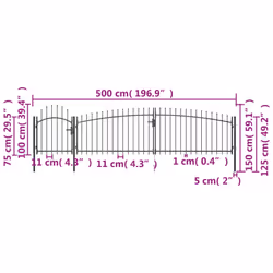vidaXL Garden Fence Gate with Spear Top Black Barrier Fence Panel Multi Sizes - 5 x 1.5 m - Additional view 3