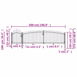 vidaXL Garden Fence Gate with Spear Top Black Barrier Fence Panel Multi Sizes - 5 x 1.75 m