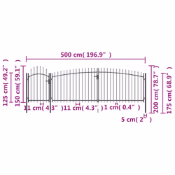 vidaXL Garden Fence Gate with Spear Top Black Barrier Fence Panel Multi Sizes - 5 x 2 m - Additional view 4