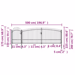 vidaXL Garden Fence Gate with Spear Top Black Barrier Fence Panel Multi Sizes - 5 x 2.25 m - Additional view 4
