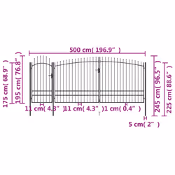 vidaXL Garden Fence Gate with Spear Top Black Barrier Fence Panel Multi Sizes - 5 x 2.45 m - Additional view 3
