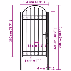 vidaXL Fence Gate with Arched Top Steel Black Outdoor Garden Door Multi Sizes - 100 x 250 cm