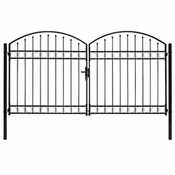 vidaXL Fence Gate Double Door with Arched Top Steel Black Barrier Multi Sizes - 300 x 175 cm