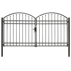 vidaXL Fence Gate Double Door with Arched Top Steel Black Barrier Multi Sizes - 300 x 175 cm