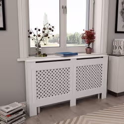 vidaXL 2x Radiator Covers White MDF Living Room Bedroom Heater Cabinet Shelf - Additional view 7
