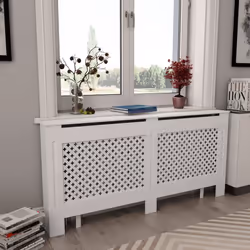 vidaXL 2x Radiator Covers White MDF Living Room Bedroom Heater Cabinet Shelf - Additional view 6