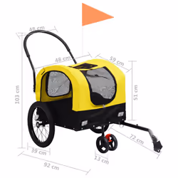 vidaXL 2-in-1 Pet Bike Trailer and Jogging Stroller Carrier Yellow and Black
