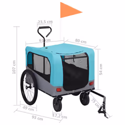 vidaXL 2-in-1 Pet Bike Trailer and Jogging Stroller Dog Carrier Blue and Grey - Additional view 3