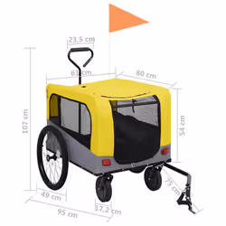 vidaXL 2-in-1 Pet Bike Trailer and Jogging Stroller Carrier Yellow and Grey