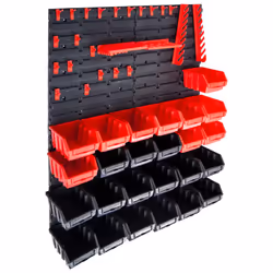 vidaXL Storage Bin Kit 29 Piece with Wall Panels Tool Organiser Red and Black