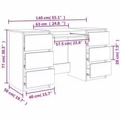 vidaXL Writing Desk Concrete Grey Engineered Wood Computer Study Laptop Table - Additional view 9