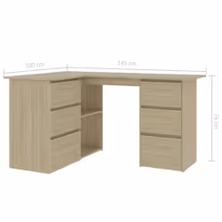 vidaXL Corner Desk Sonoma Oak Engineered Wood Study Table Laptop Workstation - Additional view 6