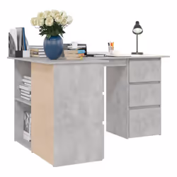 vidaXL Corner Desk Concrete Grey Engineered Wood Study Laptop Workstation