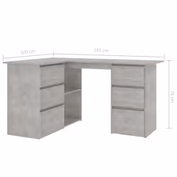 vidaXL Corner Desk Concrete Grey Engineered Wood Study Laptop Workstation - Additional view 6
