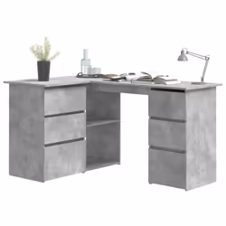 vidaXL Corner Desk Concrete Grey Engineered Wood Study Laptop Workstation - Additional view 9
