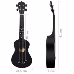 vidaXL Soprano Ukulele Set with Bag for Kids Black 23" Musical Instrument