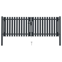 vidaXL Double Door Fence Gate Steel 306x125cm Anthracite Garden Barrier Border