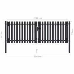vidaXL Double Door Fence Gate Steel 306x125cm Anthracite Garden Barrier Border - Additional view 5