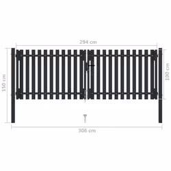 vidaXL Double Door Fence Gate Steel 306x150cm Anthracite Garden Barrier Border - Additional view 5