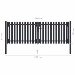 vidaXL Double Door Fence Gate Steel 306x175cm Anthracite Garden Barrier Border - Additional view 5