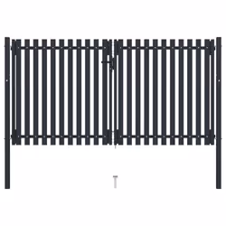 vidaXL Double Door Fence Gate Steel 306x200cm Anthracite Garden Barrier Border