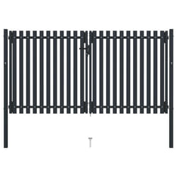 vidaXL Double Door Fence Gate Steel 306x200cm Anthracite Garden Barrier Border