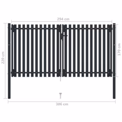 vidaXL Double Door Fence Gate Steel 306x220cm Anthracite Garden Barrier Border - Additional view 5