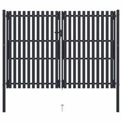 vidaXL Double Door Fence Gate Steel 306x250cm Anthracite Garden Barrier Border