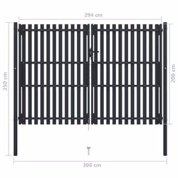 vidaXL Double Door Fence Gate Steel 306x250cm Anthracite Garden Barrier Border - Additional view 5