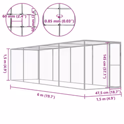 vidaXL Cat Cage 6x1.5x1.5m Galvanised Steel Outdoor Small Animal Pet House - Additional view 3