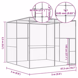 vidaXL Cat Cage 3x3x2.5m Galvanised Steel Outdoor Small Animal Pet Run House - Additional view 3