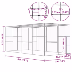 vidaXL Cat Cage 6x3x2.5m Galvanised Steel Outdoor Small Animal Pet Run House - Additional view 3
