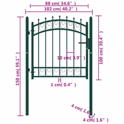 vidaXL Fence Gate with Spikes Steel Garden Barrier Green/Black Multi Sizes - green, 100 x 100 cm