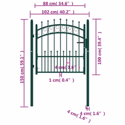 vidaXL Fence Gate with Spikes Steel Garden Barrier Green/Black Multi Sizes - green, 100 x 100 cm - Additional view 4