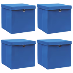 vidaXL 4x Storage Boxes with Lid Blue Fabric Foldable Chests Cases Organisers