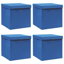 vidaXL 4x Storage Boxes with Lid Blue Fabric Foldable Chests Cases Organisers