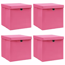 vidaXL 4x Storage Boxes with Lids Pink Fabric Garden Chests Cases Organisers