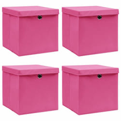 vidaXL 4x Storage Boxes with Lids Pink Fabric Garden Chests Cases Organisers
