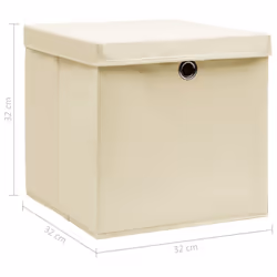 vidaXL 4x Storage Boxes with Lid Cream Fabric Household Stackable Container - Additional view 5