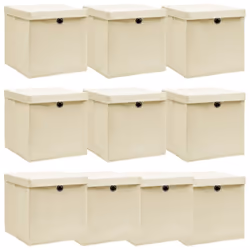 vidaXL 10x Storage Boxes with Lid Cream Fabric Household Stackable Container