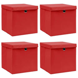 vidaXL 4x Storage Boxes with Lids Red Fabric Garden Chests Cases Organisers