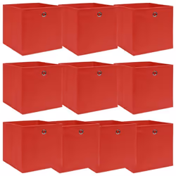 vidaXL 10x Storage Boxes Red Fabric Foldable Garden Chests Cases Organisers